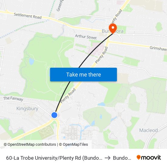 60-La Trobe University/Plenty Rd (Bundoora) to Bundoora map