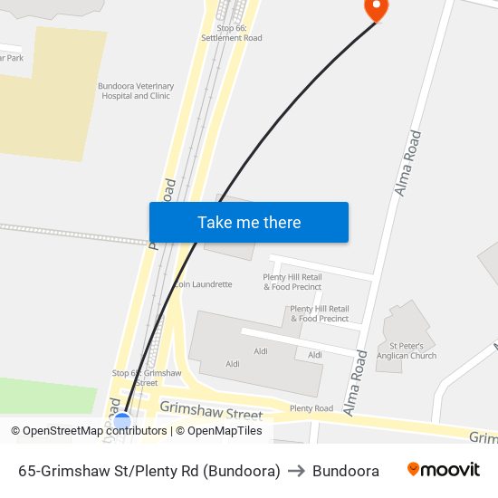 65-Grimshaw St/Plenty Rd (Bundoora) to Bundoora map
