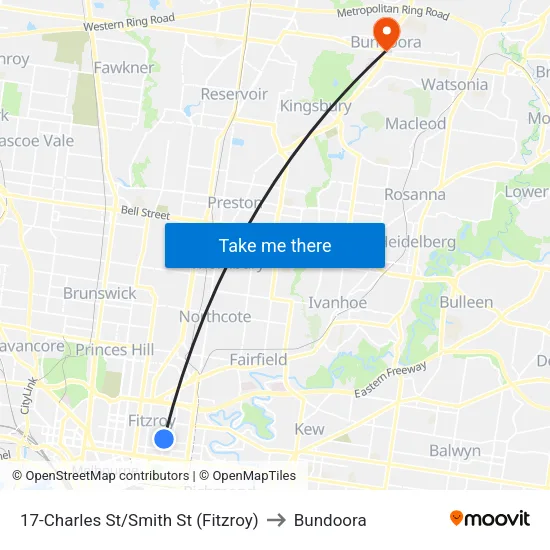 Charles St/Smith St #17 to Bundoora map