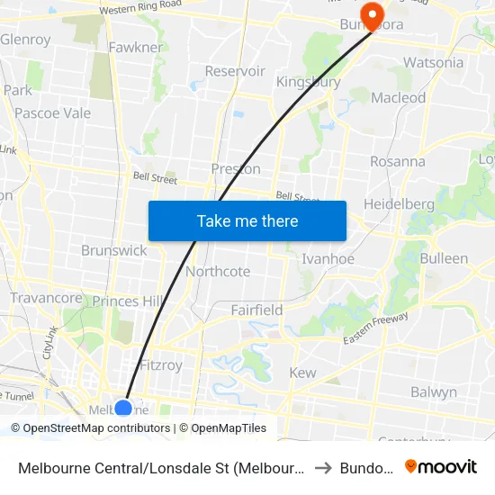 Melbourne Central/Lonsdale St to Bundoora map