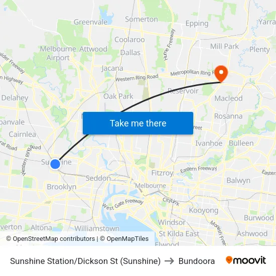 Sunshine Station/Dickson St to Bundoora map