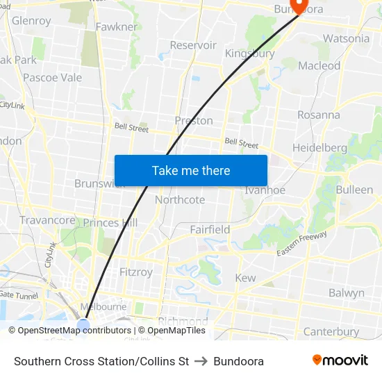 Southern Cross Station/Collins St to Bundoora map