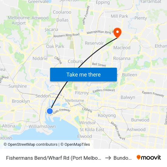Fishermans Bend/Wharf Rd to Bundoora map