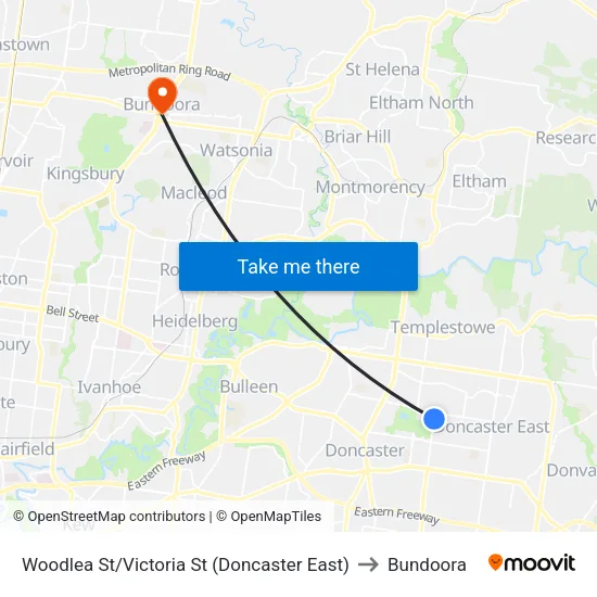 Woodlea St/Victoria St to Bundoora map