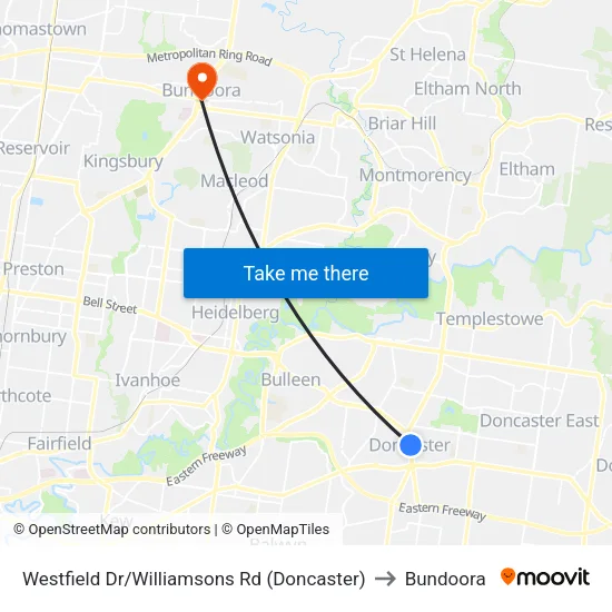 Westfield Dr/Williamsons Rd to Bundoora map