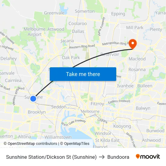 Sunshine Station/Dickson St to Bundoora map