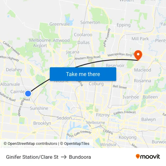 Ginifer Station/Clare St to Bundoora map
