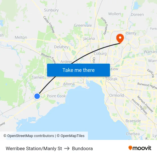 Werribee Station/Manly St to Bundoora map