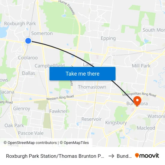 Roxburgh Park Station/Thomas Brunton Pde to Bundoora map