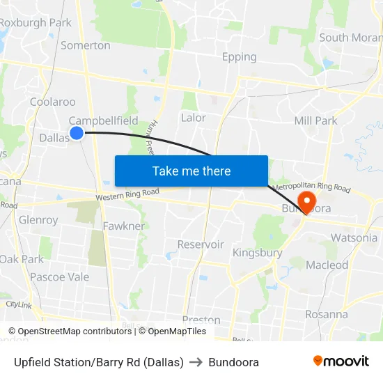 Upfield Station/Barry Rd to Bundoora map