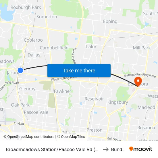 Broadmeadows Station/Pascoe Vale Rd to Bundoora map