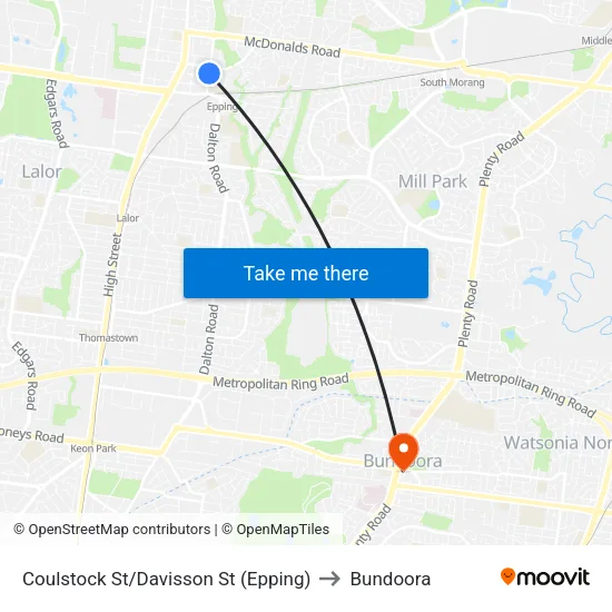 Coulstock St/Davisson St to Bundoora map