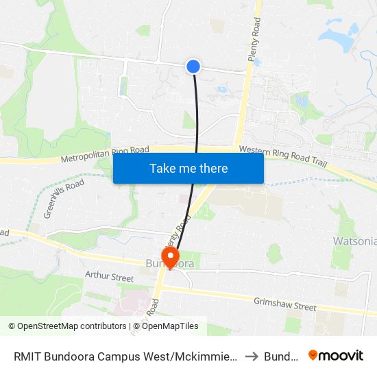 RMIT Bundoora Campus West/Mckimmies Rd (Mill Park) to Bundoora map