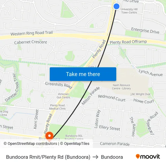 Bundoora Rmit/Plenty Rd to Bundoora map