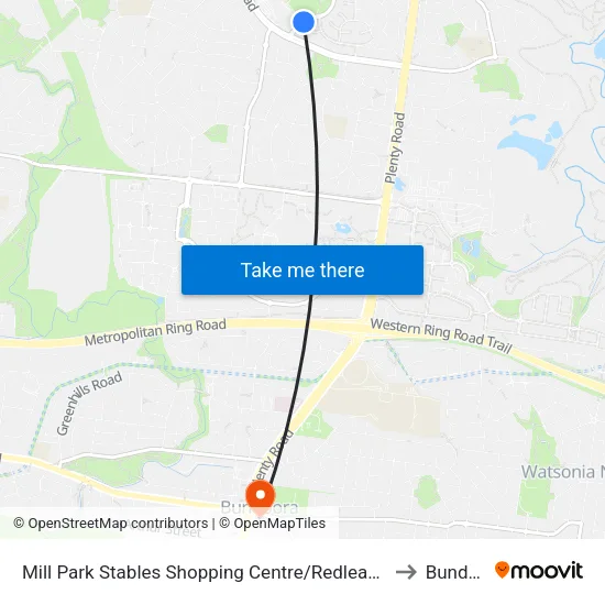 Mill Park Stables Shopping Centre/Redleap Ave to Bundoora map