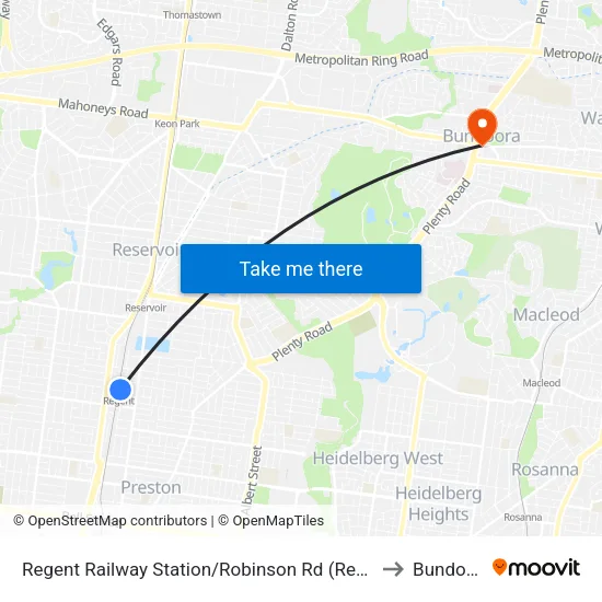 Regent Station/Robinson Rd to Bundoora map