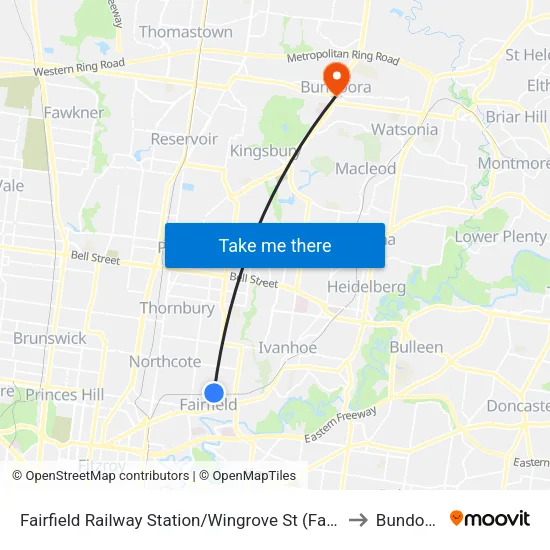 Fairfield Station/Wingrove St to Bundoora map