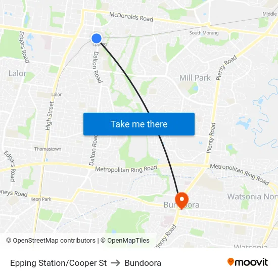 Epping Station/Cooper St to Bundoora map