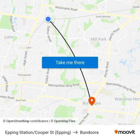 Epping Station/Cooper St to Bundoora map