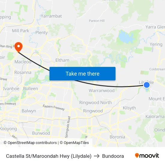 Castella St/Maroondah Hwy to Bundoora map