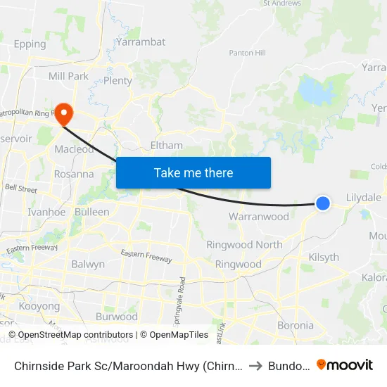 Chirnside Park Sc/Maroondah Hwy to Bundoora map