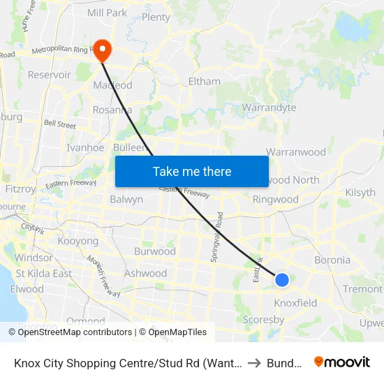 Knox City Shopping Centre/Stud Rd to Bundoora map