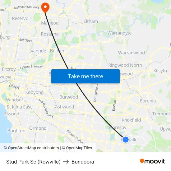 Stud Park Sc to Bundoora map