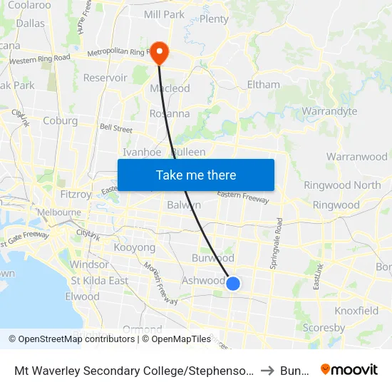 Mt Waverley Sec Col/Stephensons Rd to Bundoora map
