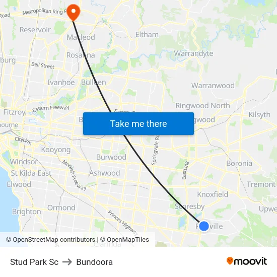 Stud Park Sc to Bundoora map