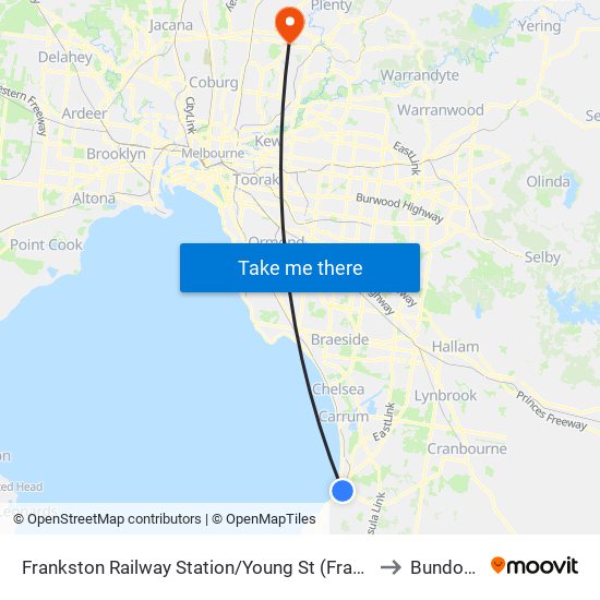 Frankston Railway Station/Young St (Frankston) to Bundoora map