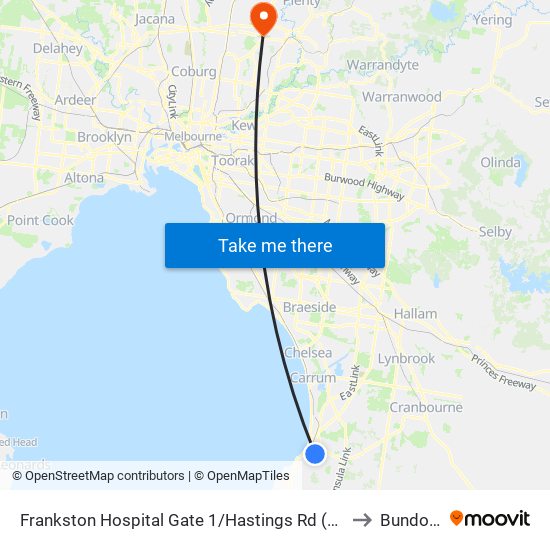 Frankston Hospital Gate 1/Hastings Rd (Frankston) to Bundoora map