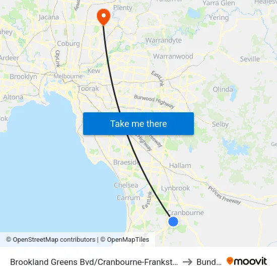Brookland Greens Bvd/Cranbourne-Frankston Rd to Bundoora map
