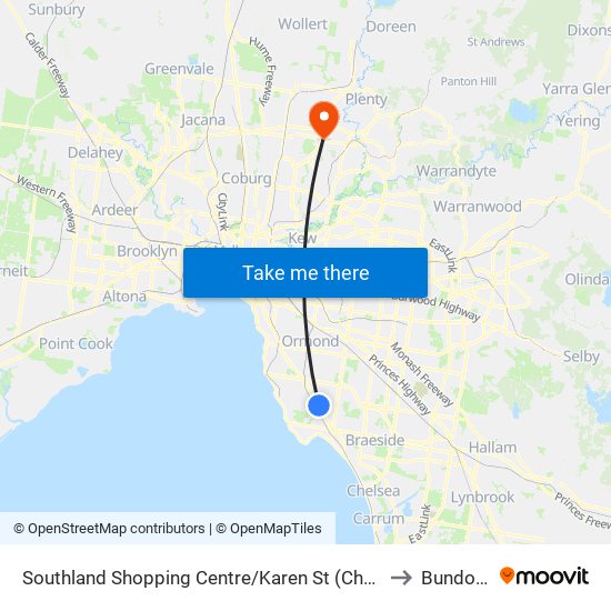 Southland Shopping Centre/Karen St (Cheltenham) to Bundoora map