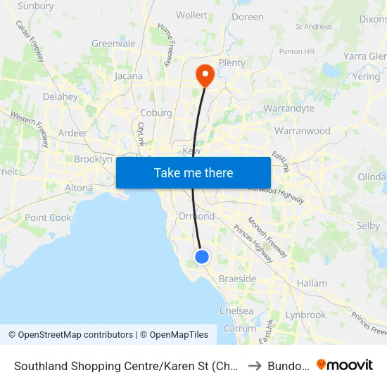 Southland Shopping Centre/Karen St to Bundoora map
