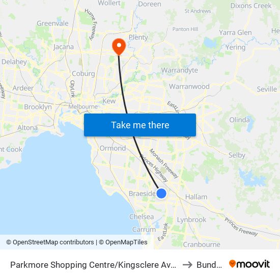 Parkmore Shopping Centre/Kingsclere Ave (Keysborough) to Bundoora map