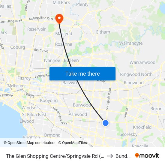 The Glen Shopping Centre/Springvale Rd (Glen Waverley) to Bundoora map