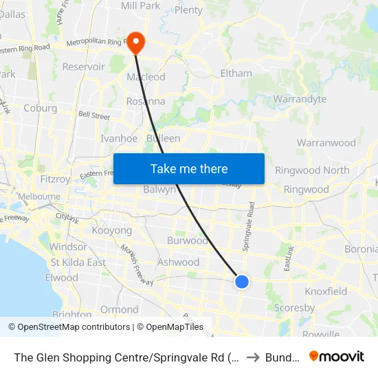 The Glen Shopping Centre/Springvale Rd to Bundoora map