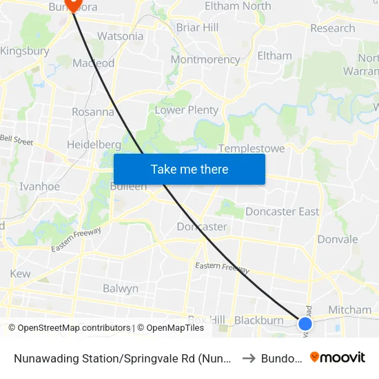 Nunawading Station/Springvale Rd to Bundoora map