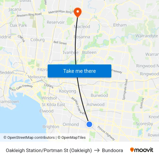 Oakleigh Station/Portman St to Bundoora map