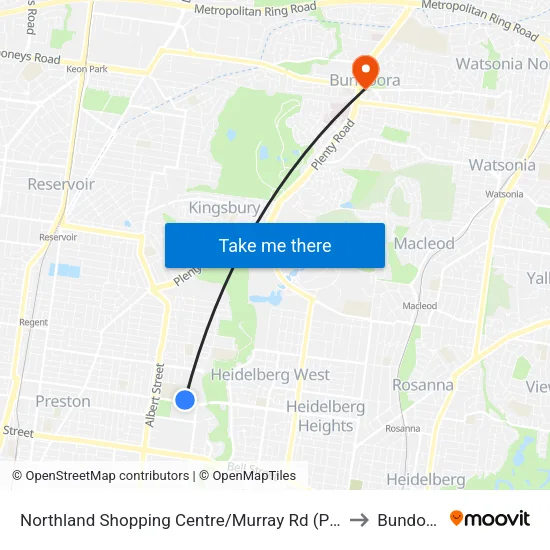 Northland Shopping Centre/Murray Rd to Bundoora map