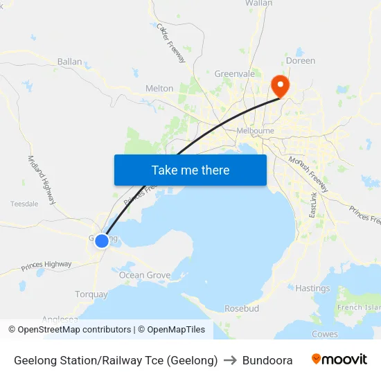 Geelong Station/Railway Tce to Bundoora map