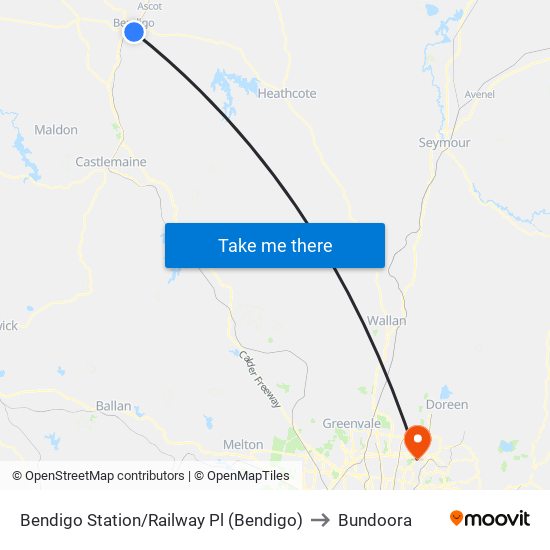 Bendigo Station/Railway Pl (Bendigo) to Bundoora map