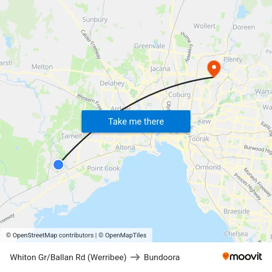 Whiton Gr/Ballan Rd to Bundoora map