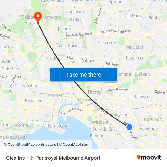 Glen Iris to Parkroyal Melbourne Airport map