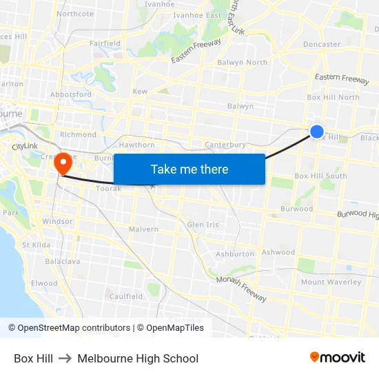 Box Hill to Melbourne High School map