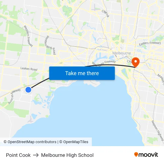 Point Cook to Melbourne High School map