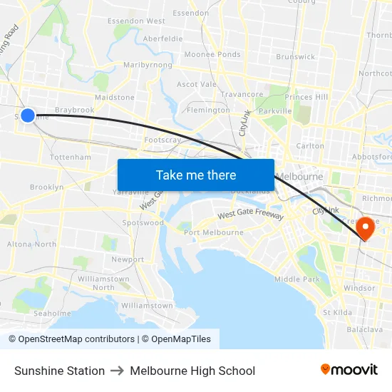 Sunshine Station to Melbourne High School map