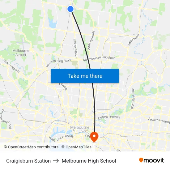 Craigieburn Station to Melbourne High School map