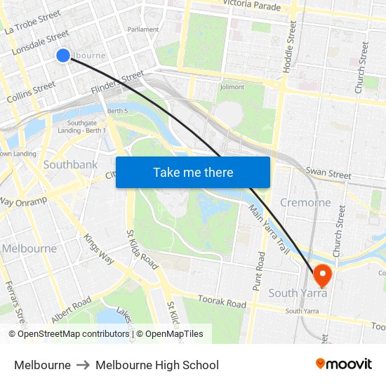 Melbourne to Melbourne High School map