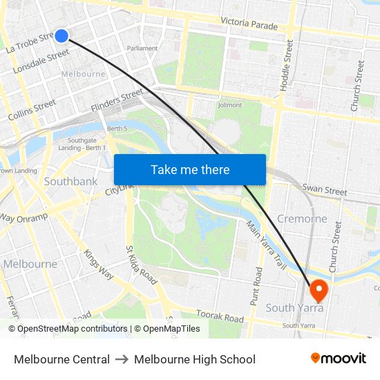 Melbourne Central to Melbourne High School map